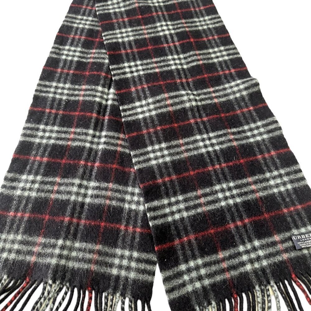 Burberry Classic Check Scarf Black 100% Lambswool Unisex Scarf Made In England - Picture 3 of 7